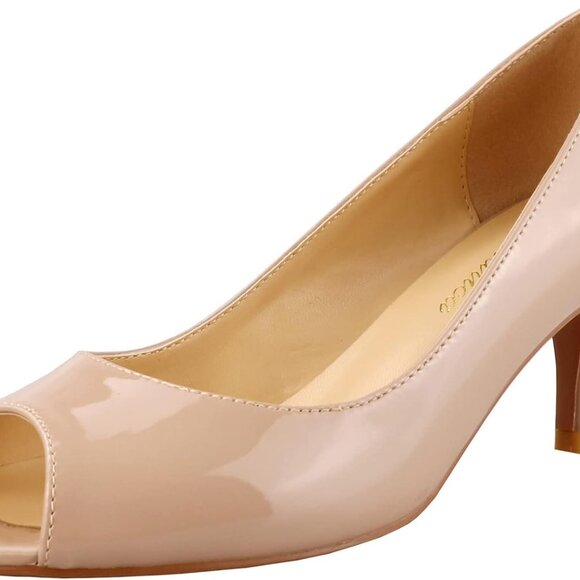 Women's Open Toe Low Kitten Heel Sandals Manmade Size 7 Dress Pumps - Picture 1 of 7